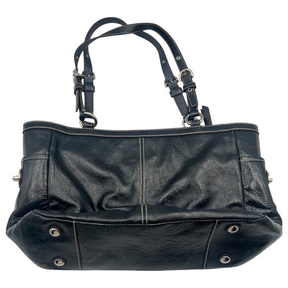 Coach Pleated Gallery Buckled Strap Leather Tote Hand Shoulder Bag Blue - Picture 3 of 8